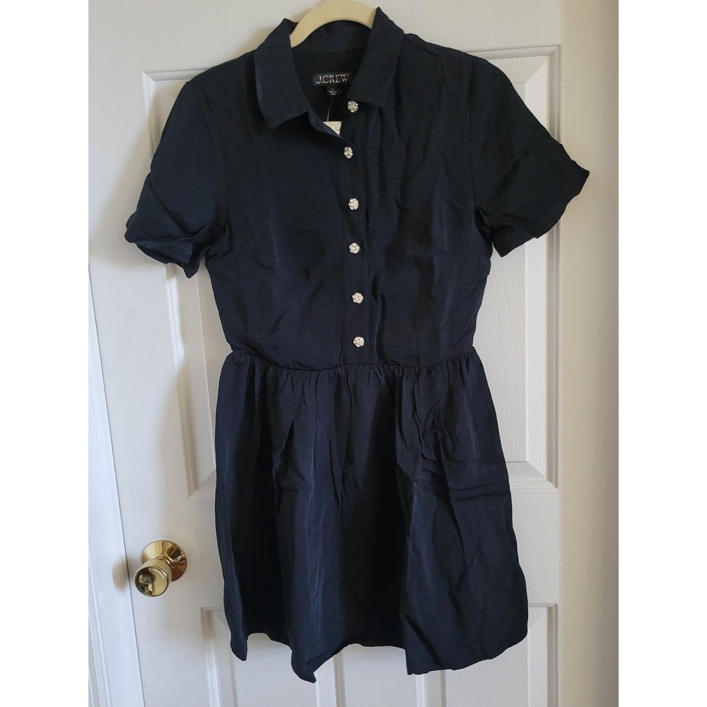 J.Crew Collection‎ Shirtdress Jewel Buttons Mini Black Viscose Preppy Size 2 NWT - Picture 2 of 9